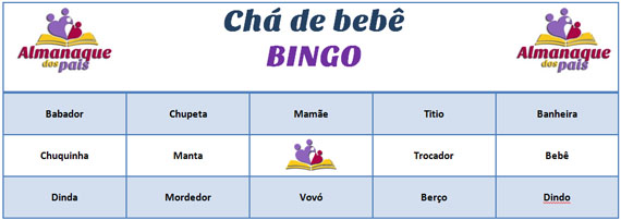 Cartela de Bingo Chá de Bebê Grátis - Almanaque dos Pais